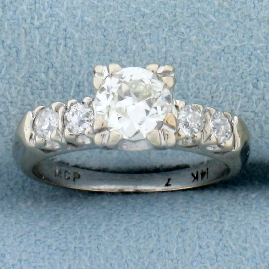 Antique 1ct Tw Old European Cut Diamond Engagement Ring In 14k White Gold