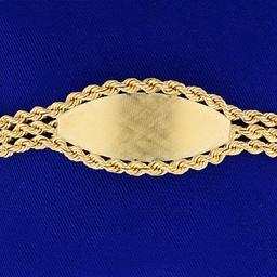 Engravable Rope Chain Style Id Bracelet In 14k Yellow Gold
