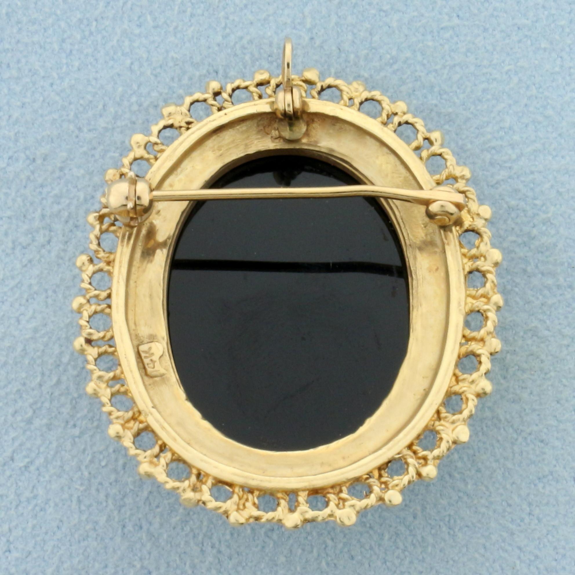 Vintage Cameo Pendant Or Pin In 14k Yellow Gold