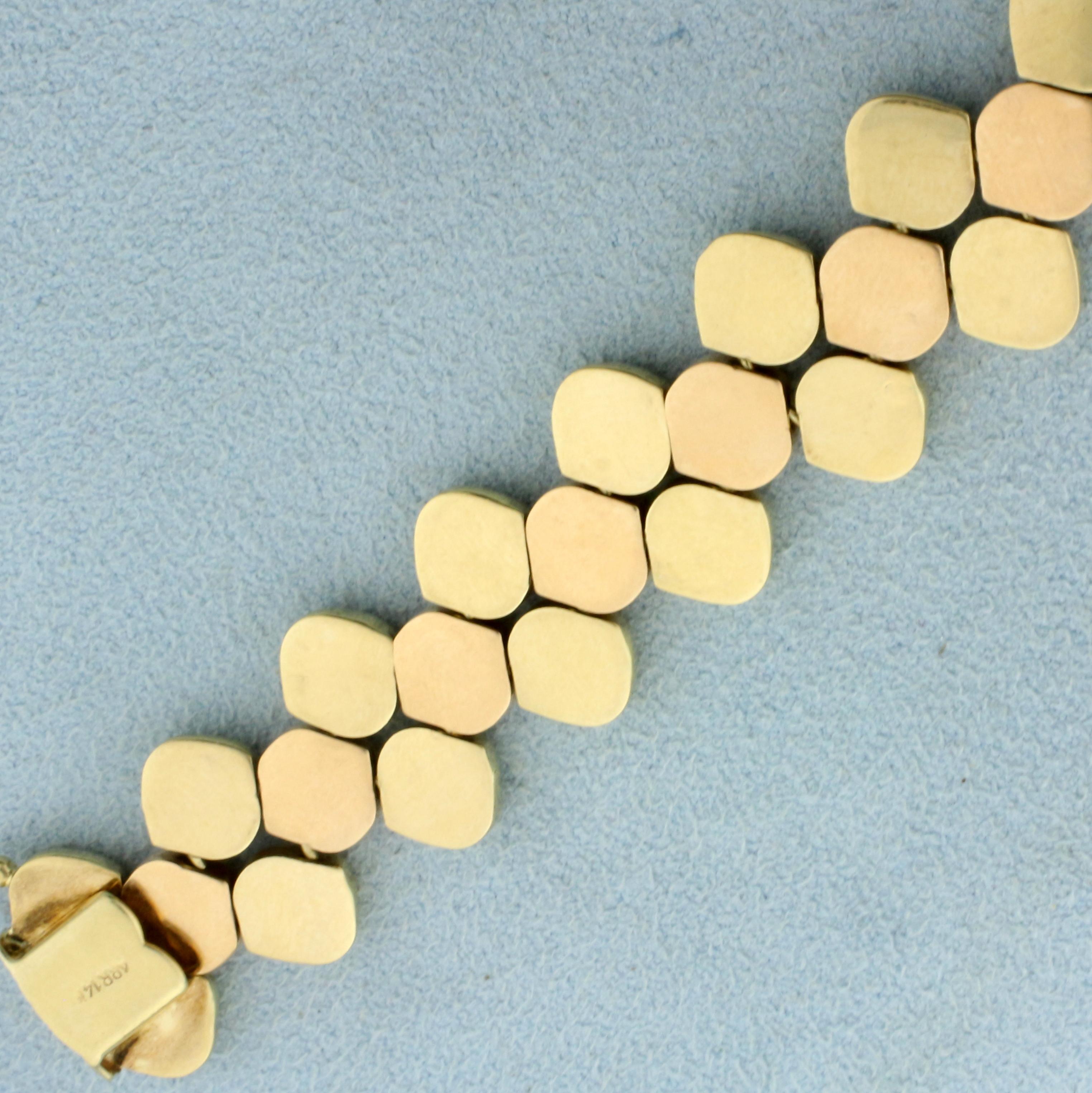 Two Tone Pebble Design Bracelet In 14k Yellow And Rose Gold