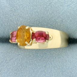 Citrine And Morganite Three Stone Ring In 14k Yellow Gold