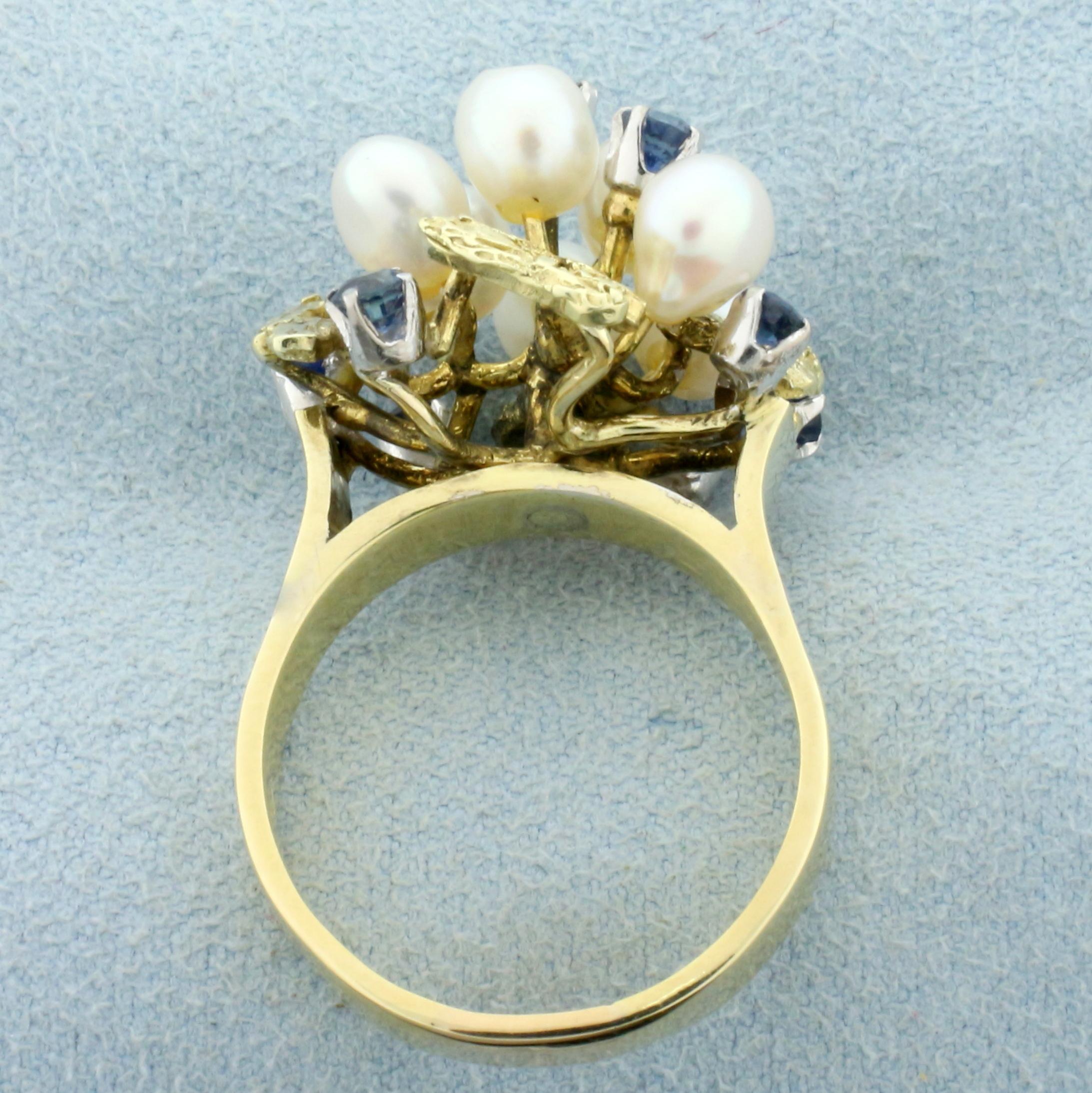 Sapphire And Akoya Pearl Statement Ring In 14k Yellow Gold