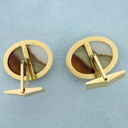 Ming's Agate Cufflinks In 14k Yellow Gold