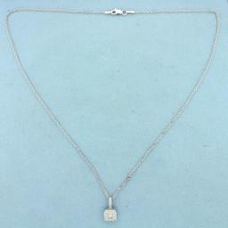 3/4ct Tw Radiant Diamond Pendant On Cable Link Chain In 14k White Gold