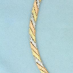 Italian 16 Inch Tri Color Designer Link Necklace In 14k Yellow, White And Rose Gold