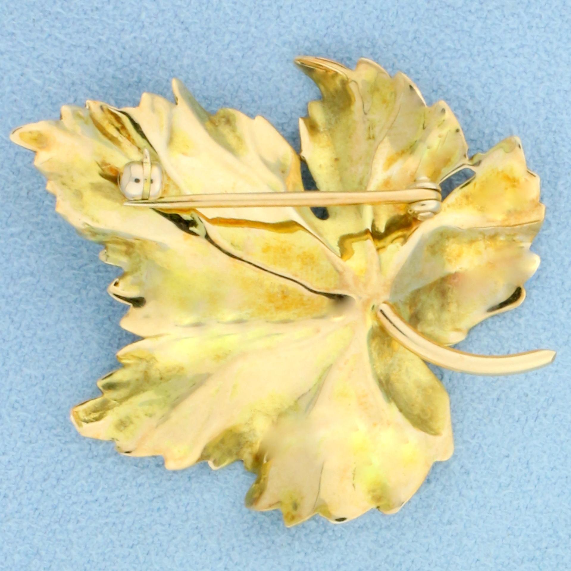Diamond Maple Leaf Pendant In 14k Yellow Gold