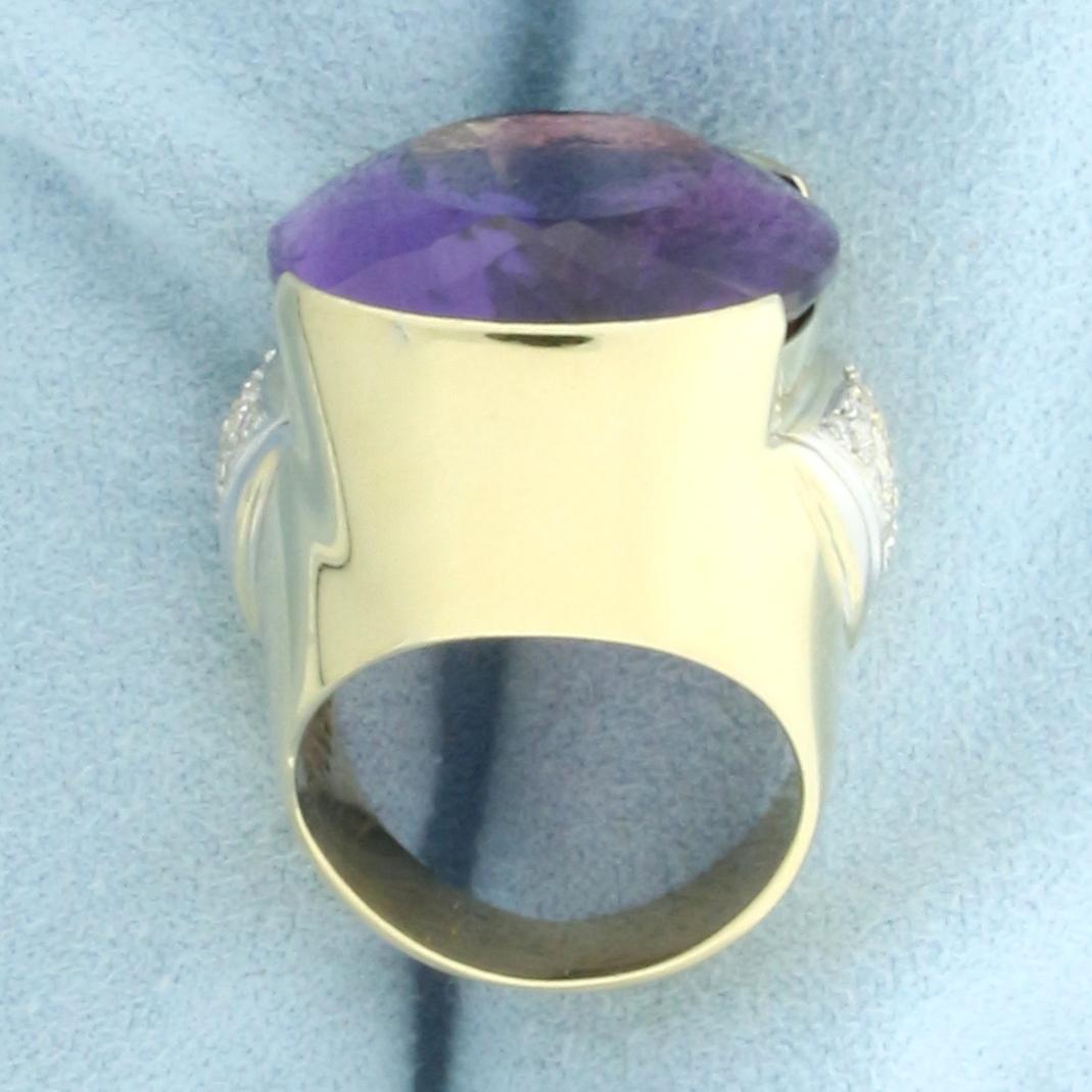 30ct Amethyst And Diamond Statement Ring In 14k Yellow Gold