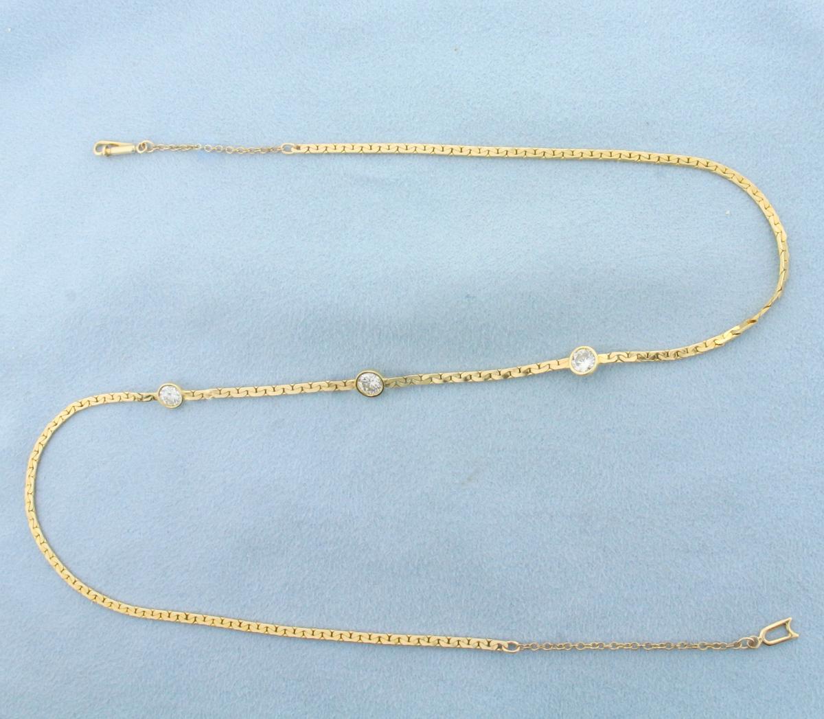 1ct Diamond Station Necklace In 14k Yellow Gold