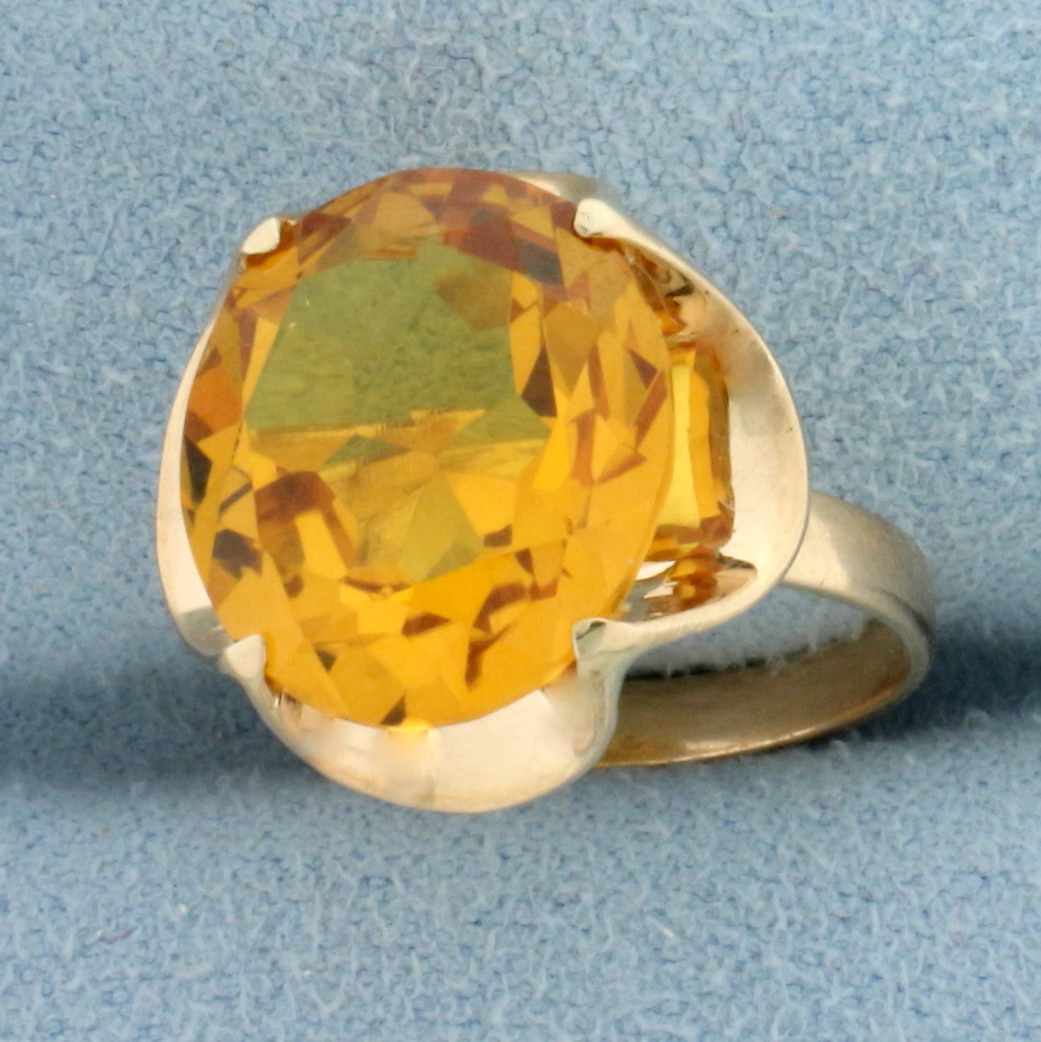 Unique Gold Color Sapphire Solitaire Ring In 18k Yellow Gold