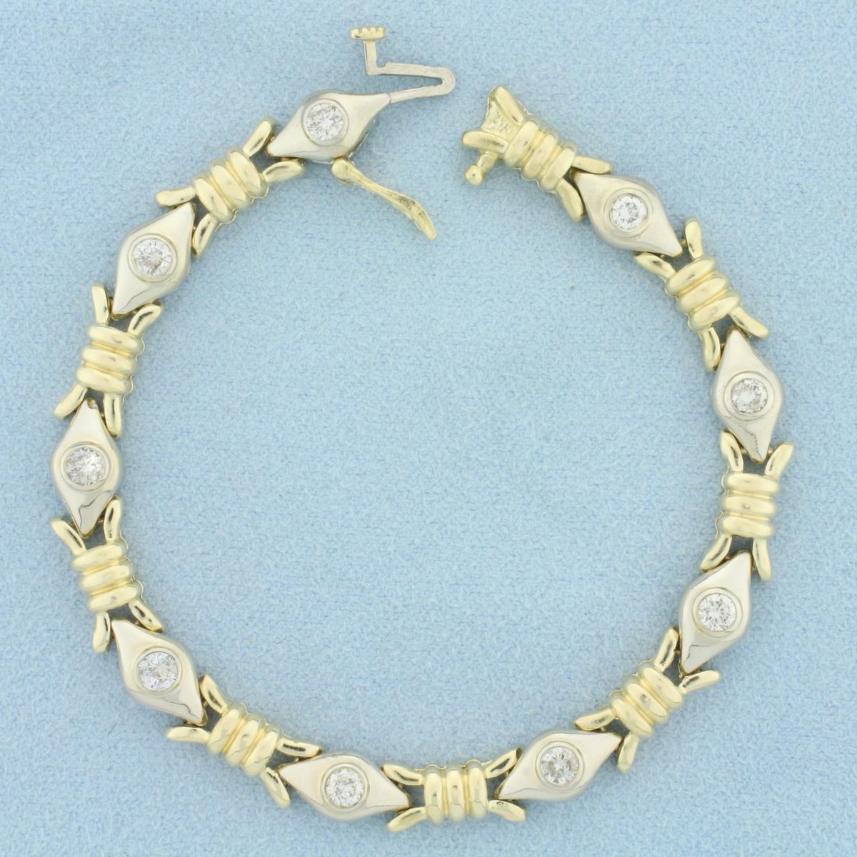 Diamond Eye Design Two Tone Bracelet In 14k Yellow And White Gold