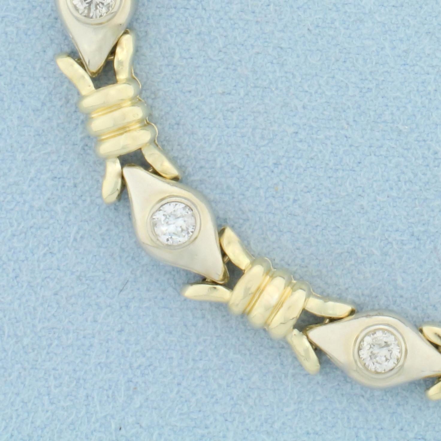 Diamond Eye Design Two Tone Bracelet In 14k Yellow And White Gold