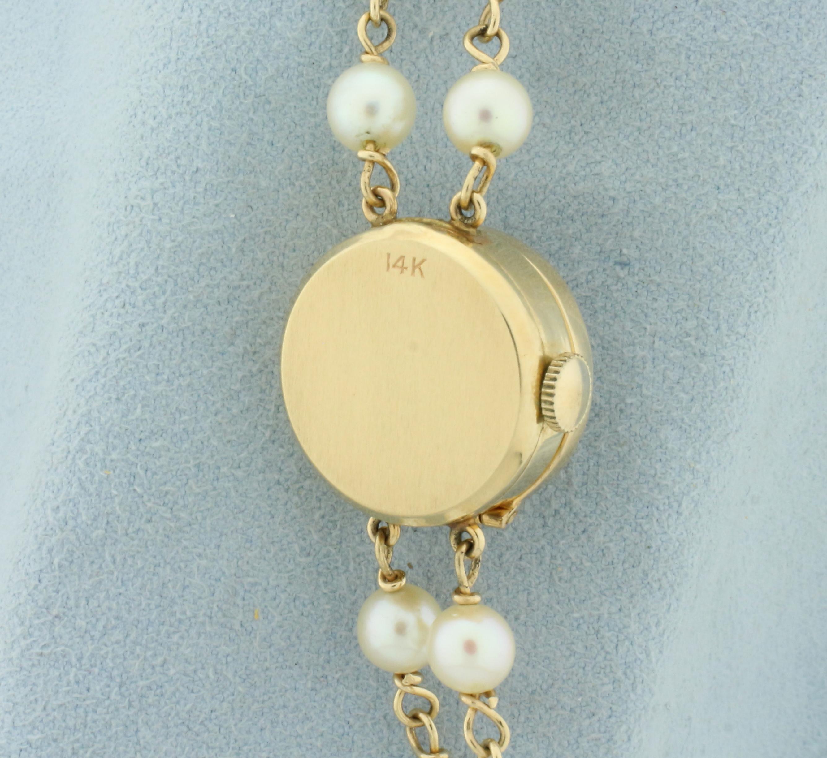 Vintage Honora Akoya Cultured Pearl Concealed Watch In 14k Yellow Gold