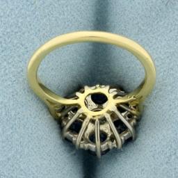 Vintage Sapphire And Diamond Flower Design Ring In 18k Yellow Gold