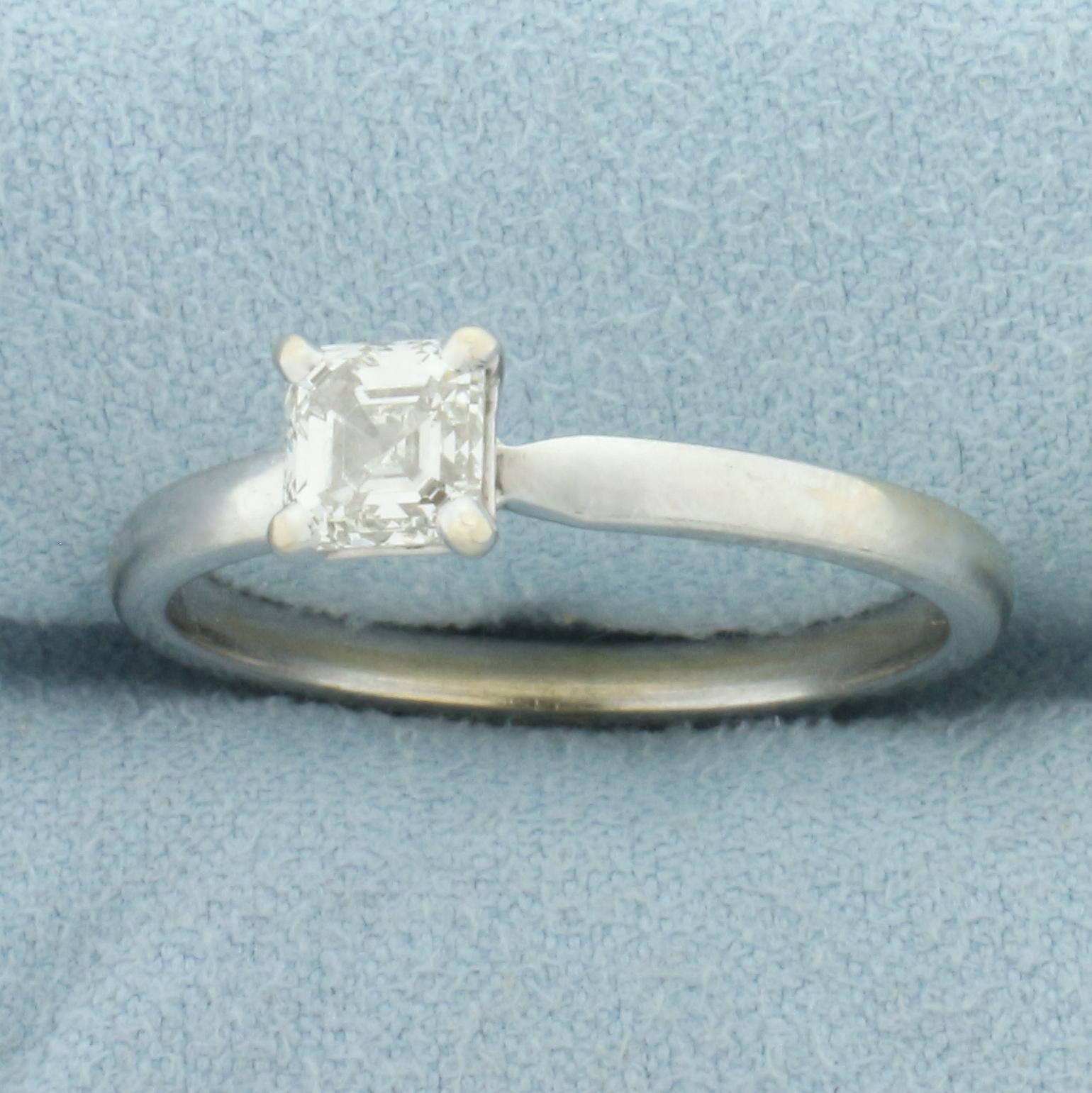 3/4ct Asscher Cut Solitaire Engagement Ring In 14k White Gold