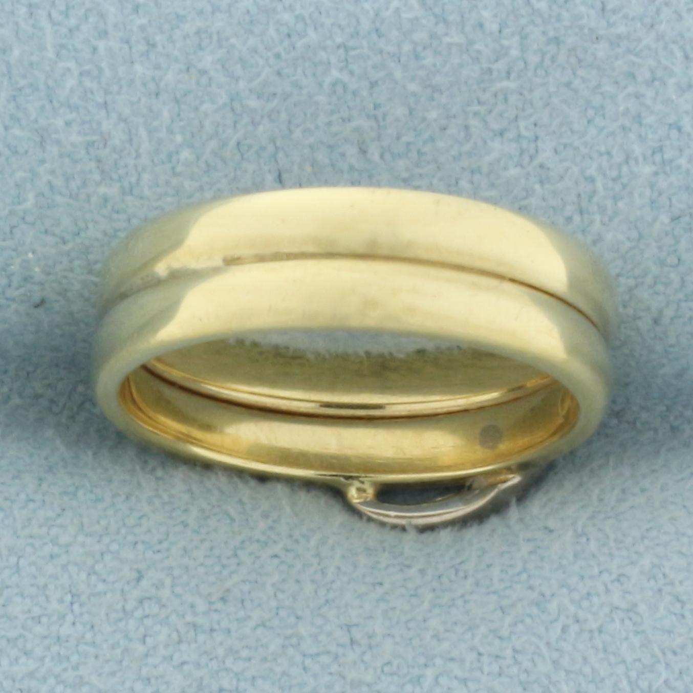 Unique Double Band Wave Design Ring In 14k Yellow And White Gold