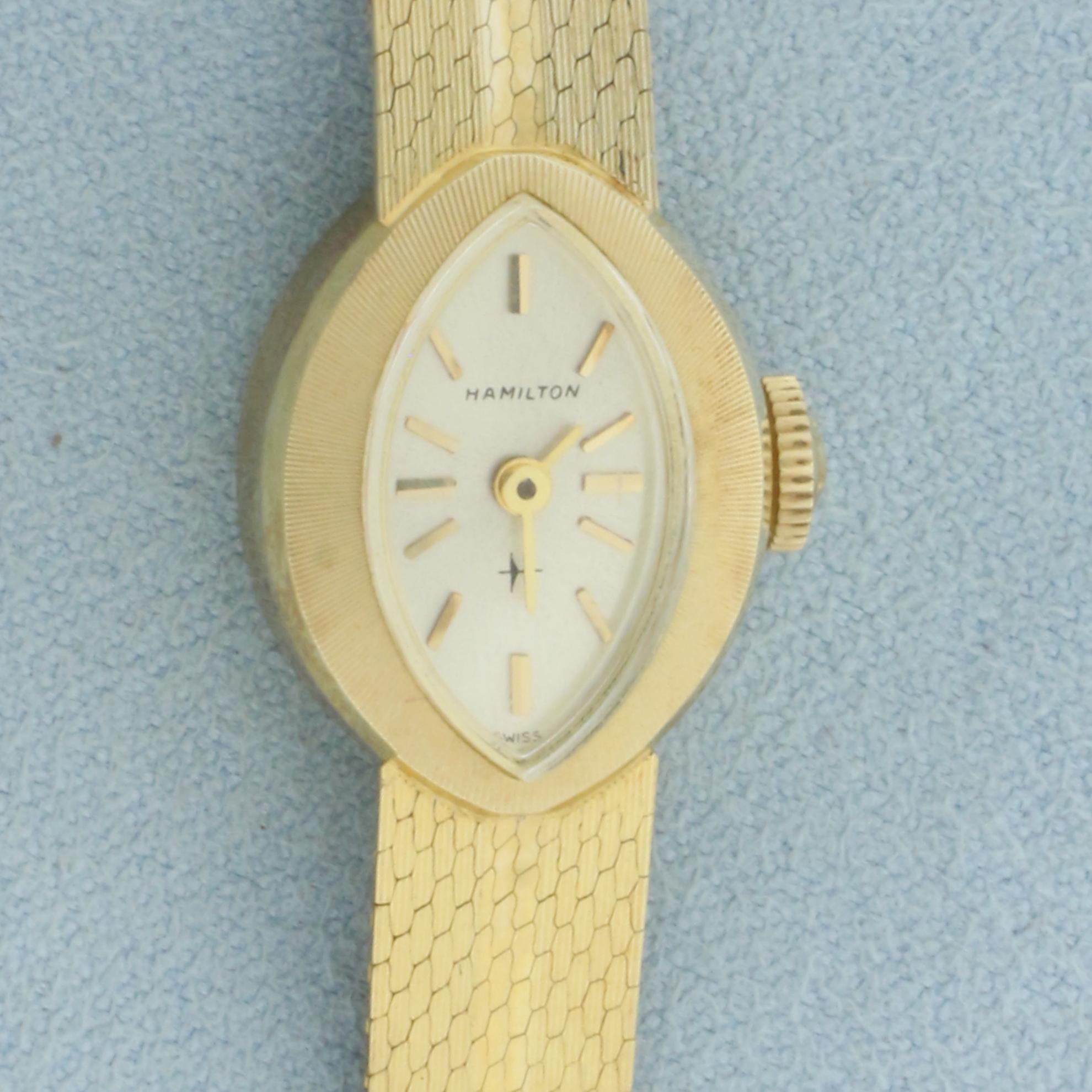 Ladies Vintage Hamilton Manual Wind Watch In Solid 14k Yellow Gold