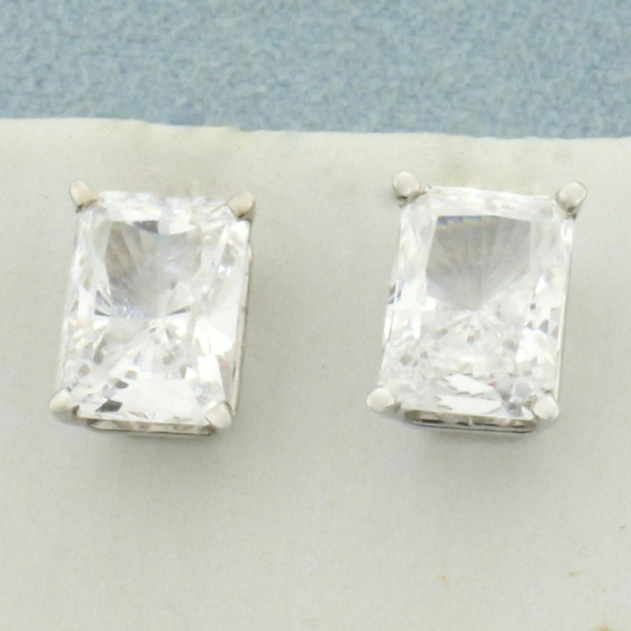 Radiant Cut Quartz Gemstone Stud Earrings In 14k White Gold