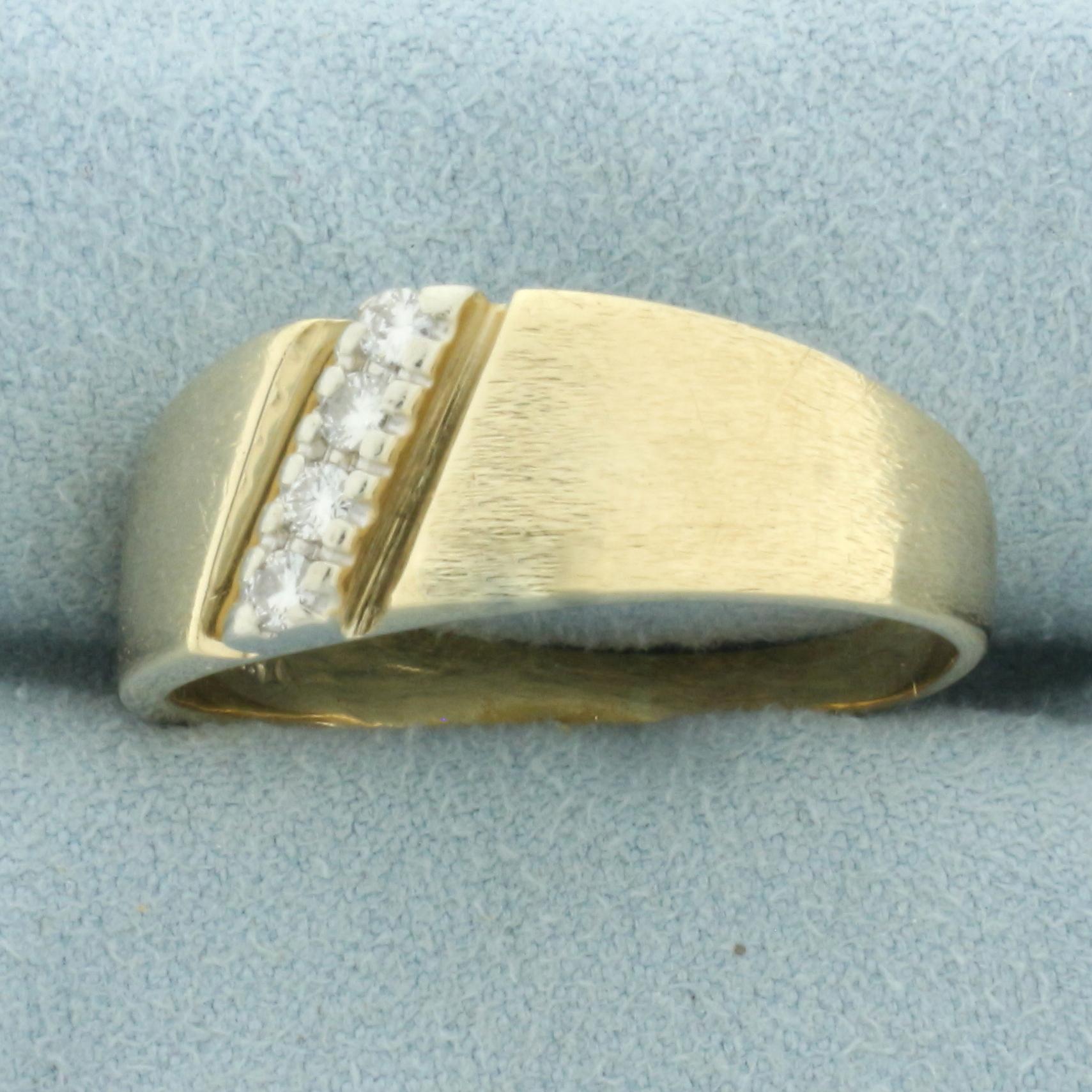 Mens Brushed Finish Diamond Gold Ring In 14k Yellow Gold
