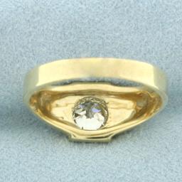 Mens Antique Old European Diamond Solitaire Ring In 10k Yellow Gold