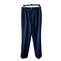 Chanel Cc Logo Button Pockets Navy Wide Cuff Wool Pants 38