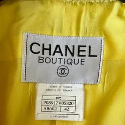 Chanel 97c Bright Yellow Tweed Cc Logo Button Blazer Jacket 42