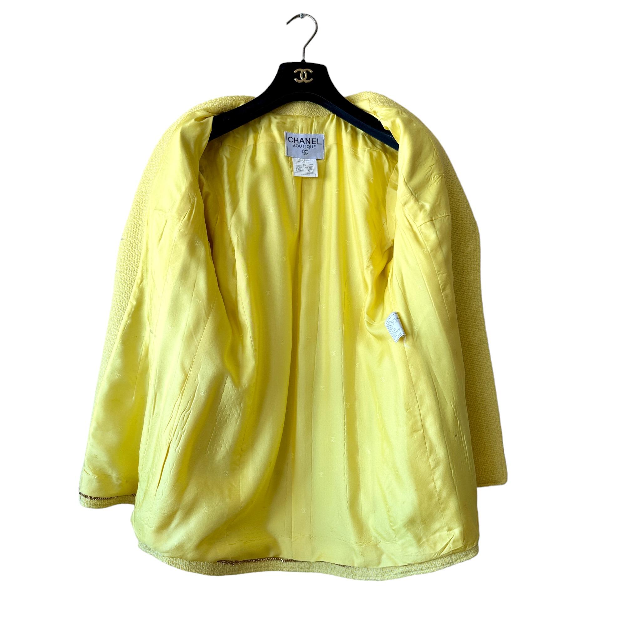 Chanel 97c Bright Yellow Tweed Cc Logo Button Blazer Jacket 42