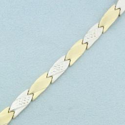 Two Tone Diamond Cut Designer Link Necklace In 14k Yellow And White Gold