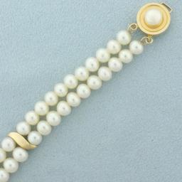 Double Pearl Strand Bracelet In 14k Yellow Gold