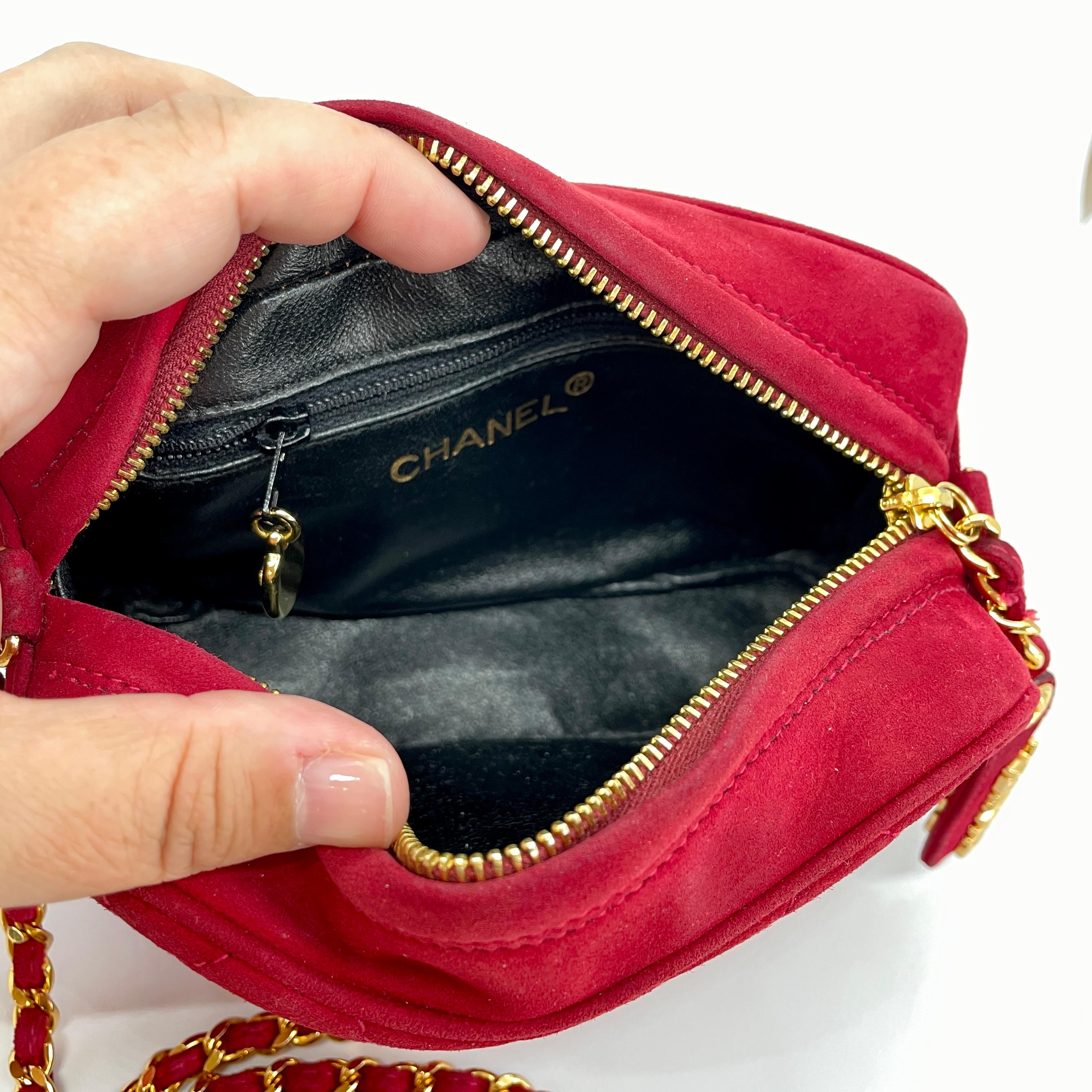 Chanel Classic Red Suede Crossbody Quilted Camera Bag