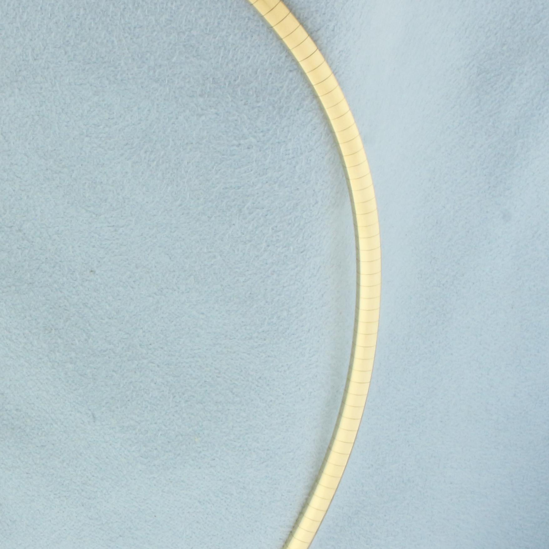 Italian V Shaped Neck Omega Necklace With Extender In 14k Yellow Gold