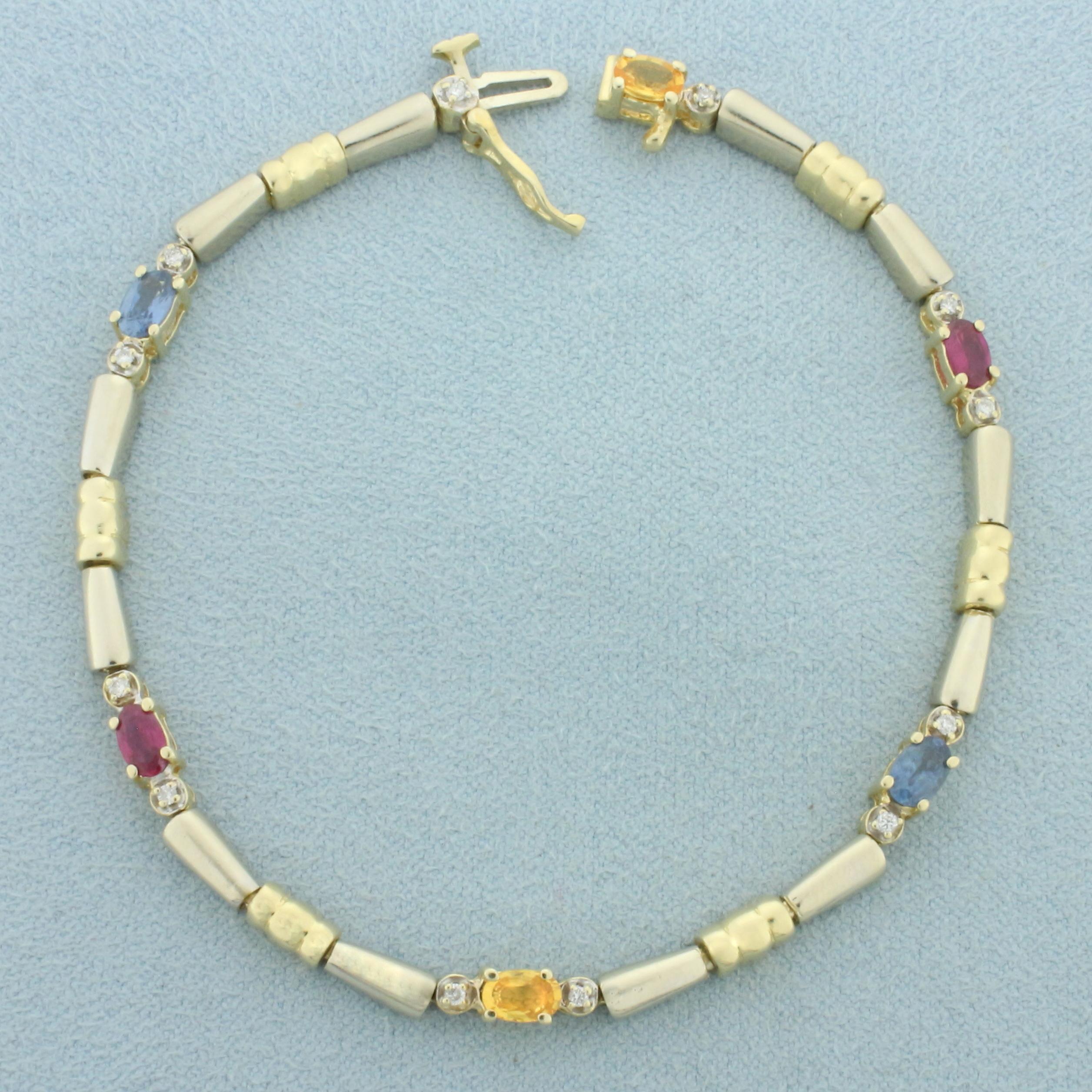 Sapphire And Diamond Two Tone Bracelet In 14k White And Yellow Gold