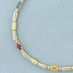 Sapphire And Diamond Two Tone Bracelet In 14k White And Yellow Gold