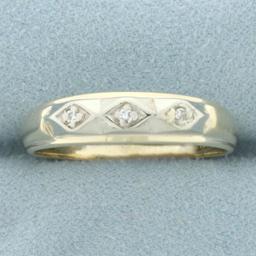 Mens Vintage 3 Stone Diamond Ring In 14k Yellow And White Gold