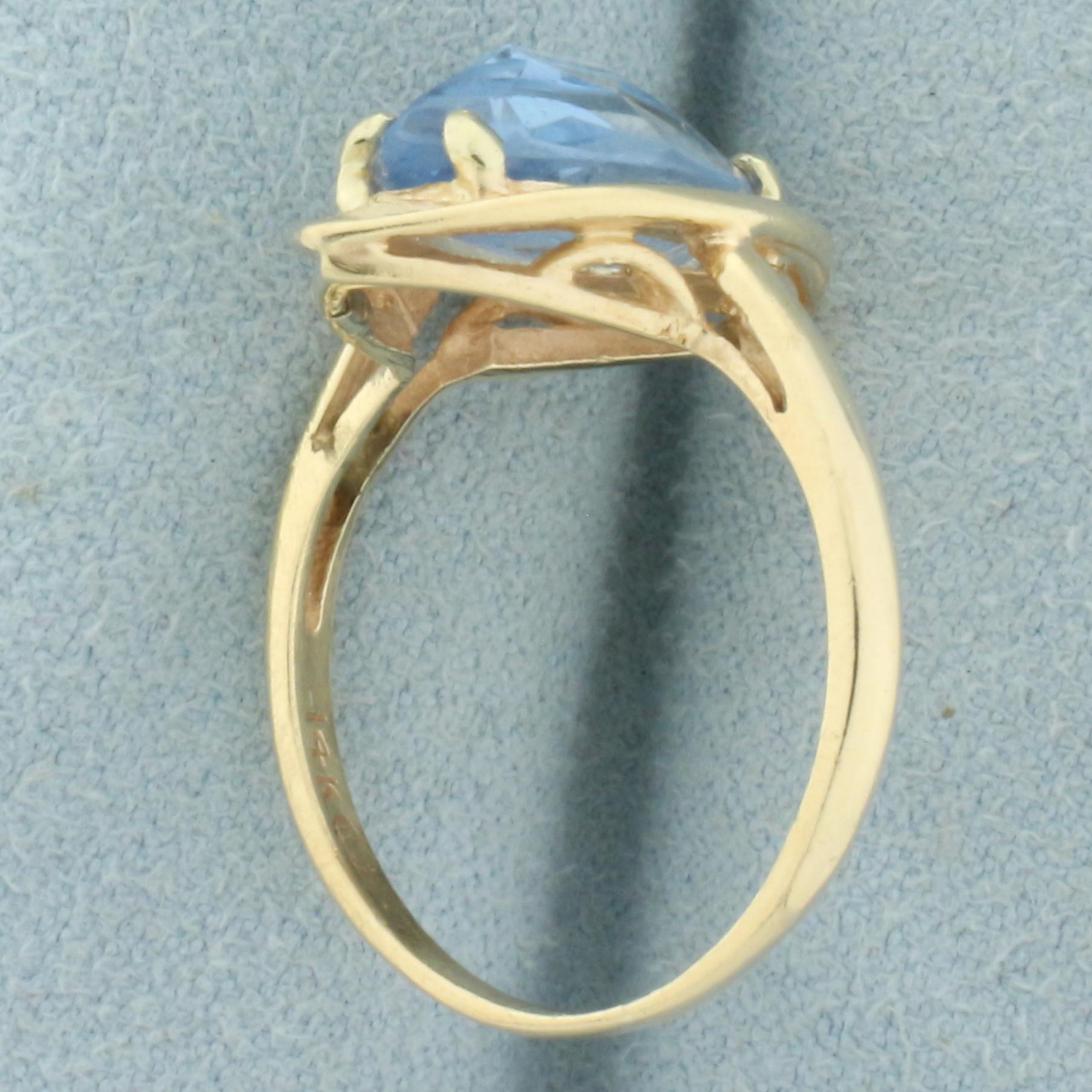 Vintage Marquise Blue Topaz Solitaire Ring In 14k Yellow Gold