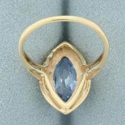 Vintage Marquise Blue Topaz Solitaire Ring In 14k Yellow Gold
