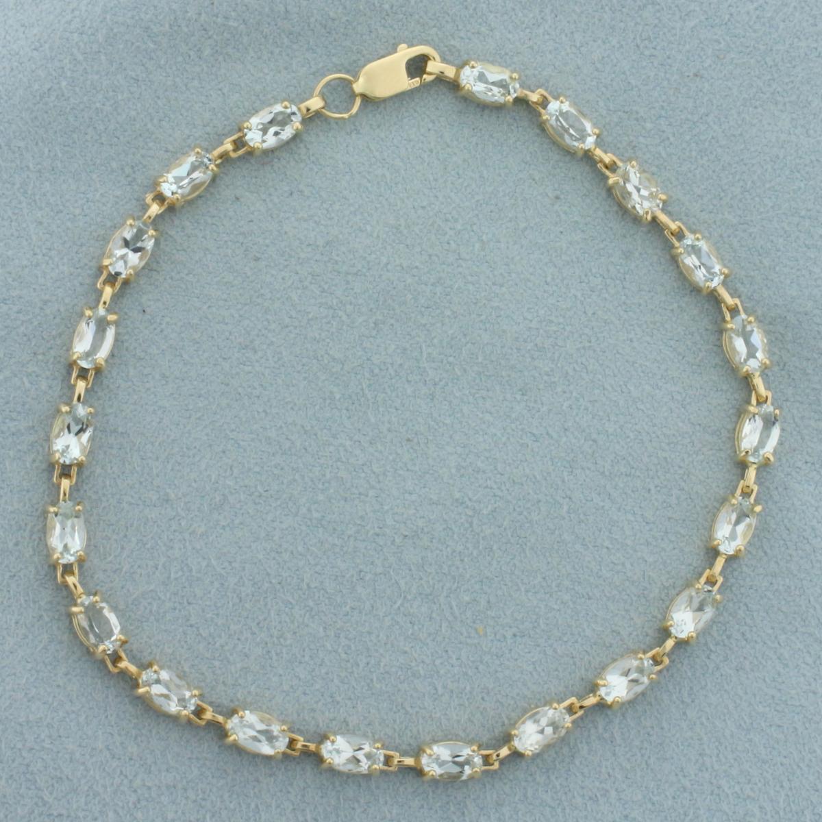 Aquamarine Tennis Bracelet In 10k Yellow Gold