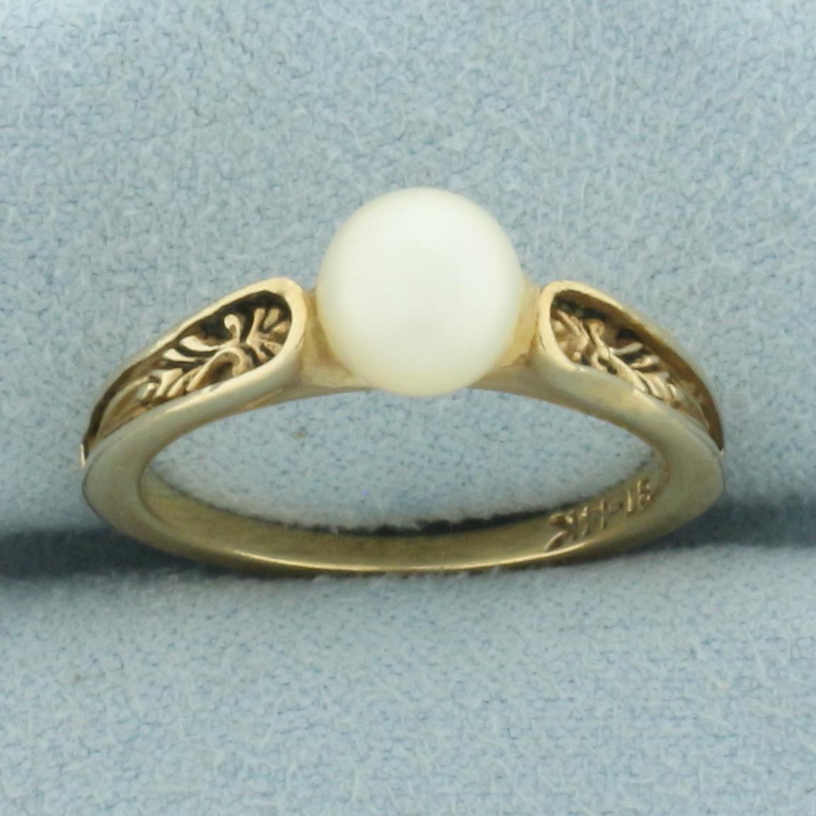 Vintage Cultured Akoya Pearl Ring In 14k Yellow Gold