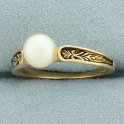 Vintage Cultured Akoya Pearl Ring In 14k Yellow Gold