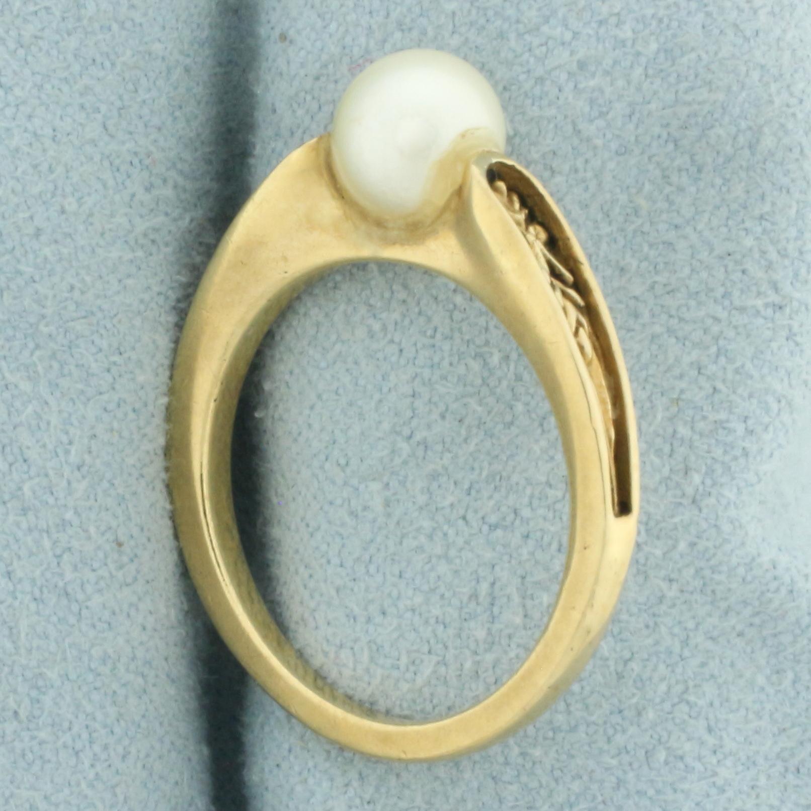 Vintage Cultured Akoya Pearl Ring In 14k Yellow Gold