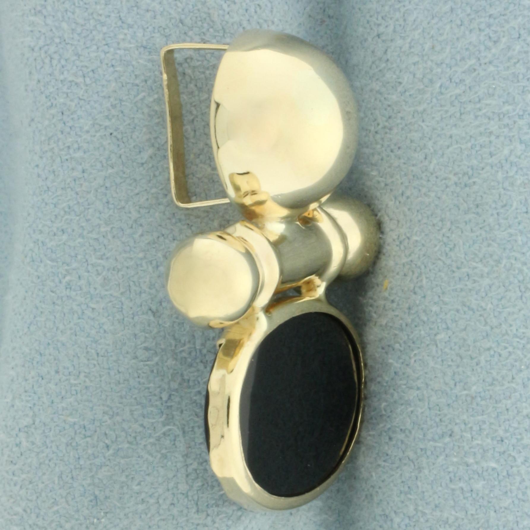 Vintage Onyx Door Knocker Slide Pendant In 14k Yellow Gold