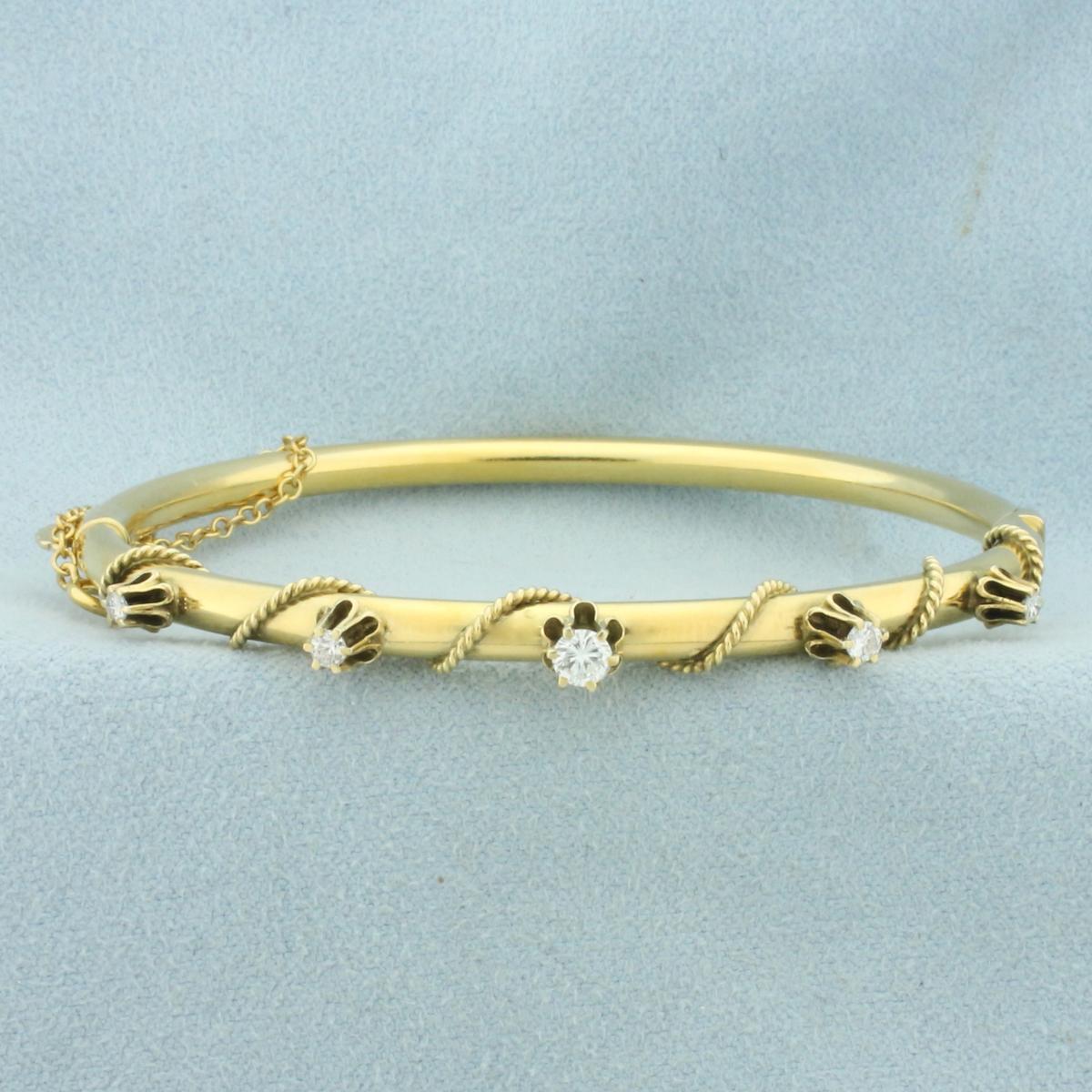 Diamond Rope Design Bangle Bracelet In 14k Yellow Gold