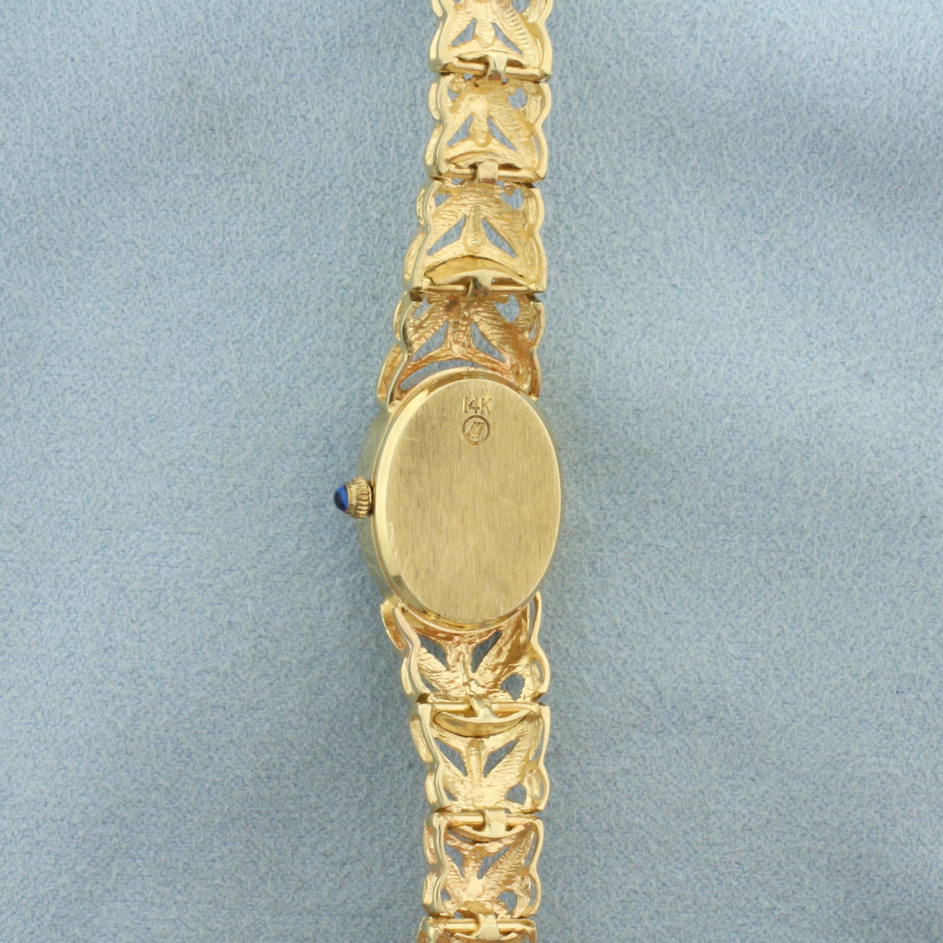 Diamond Geneve Watch In 14k Solid Yellow Gold