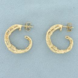 Abstract Design Hand Made Hoop Earrings In 14k Yellow Gold