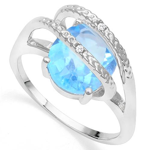 3d Sky Blue Topaz & Diamond Statement Ring In Sterling Silver