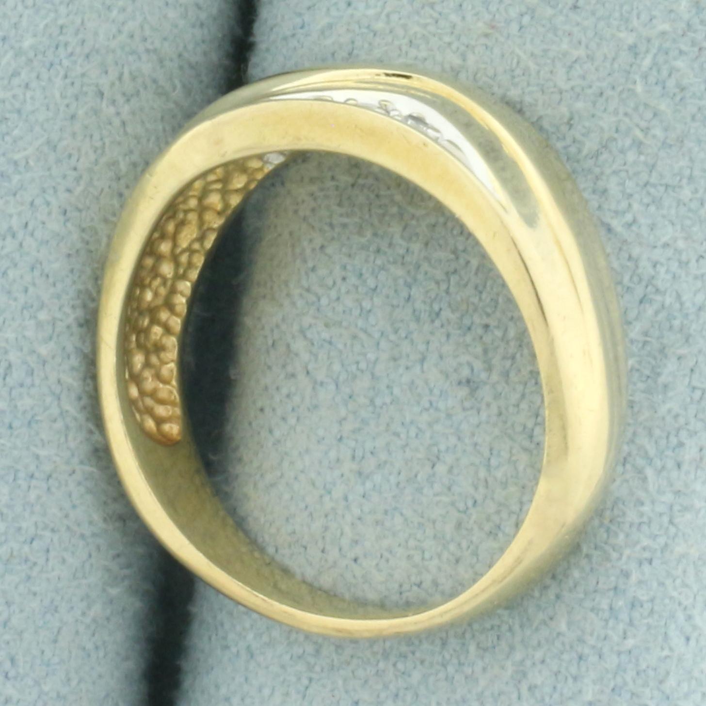 Pave Diamond Wave Design Ring In 14k Yellow Gold