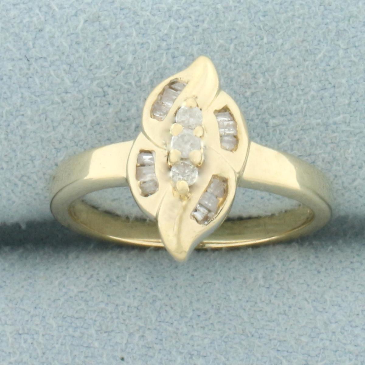 Baguette And Round Diamond Ring In 10k Yellow Gold