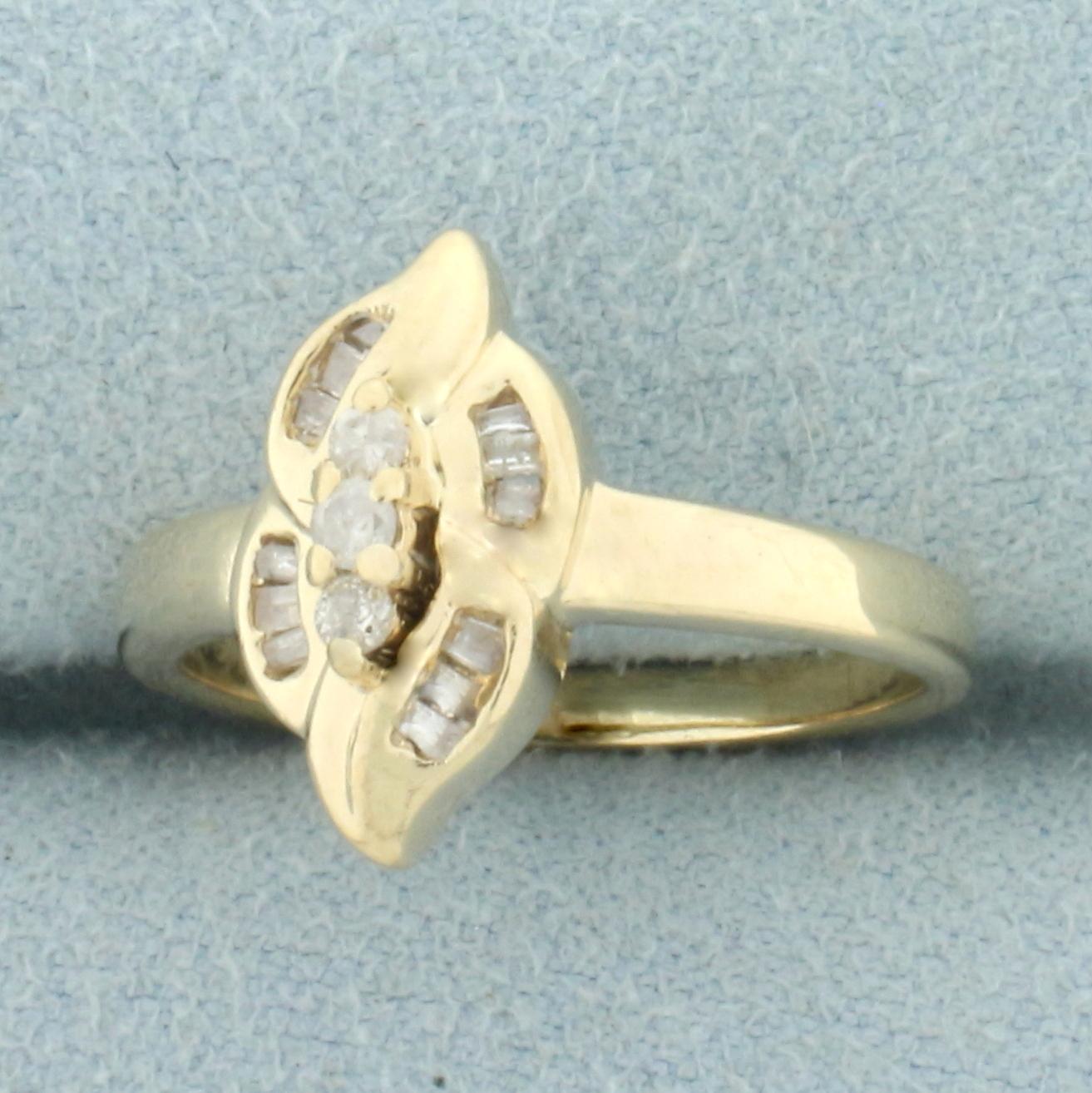 Baguette And Round Diamond Ring In 10k Yellow Gold