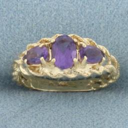 Amethyst Rope Design Ring In 14k Yellow Gold