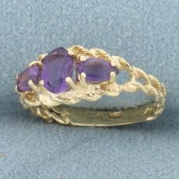 Amethyst Rope Design Ring In 14k Yellow Gold