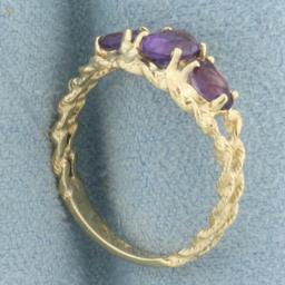 Amethyst Rope Design Ring In 14k Yellow Gold